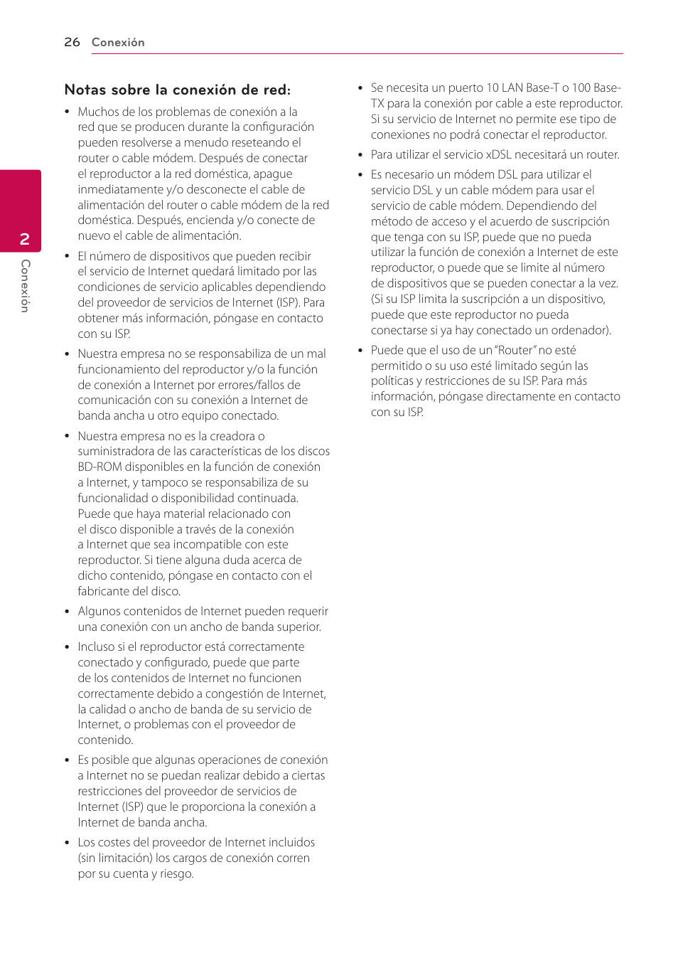 Notas sobre la conexión de red | LG BH6220S User Manual | Page 26 / 74