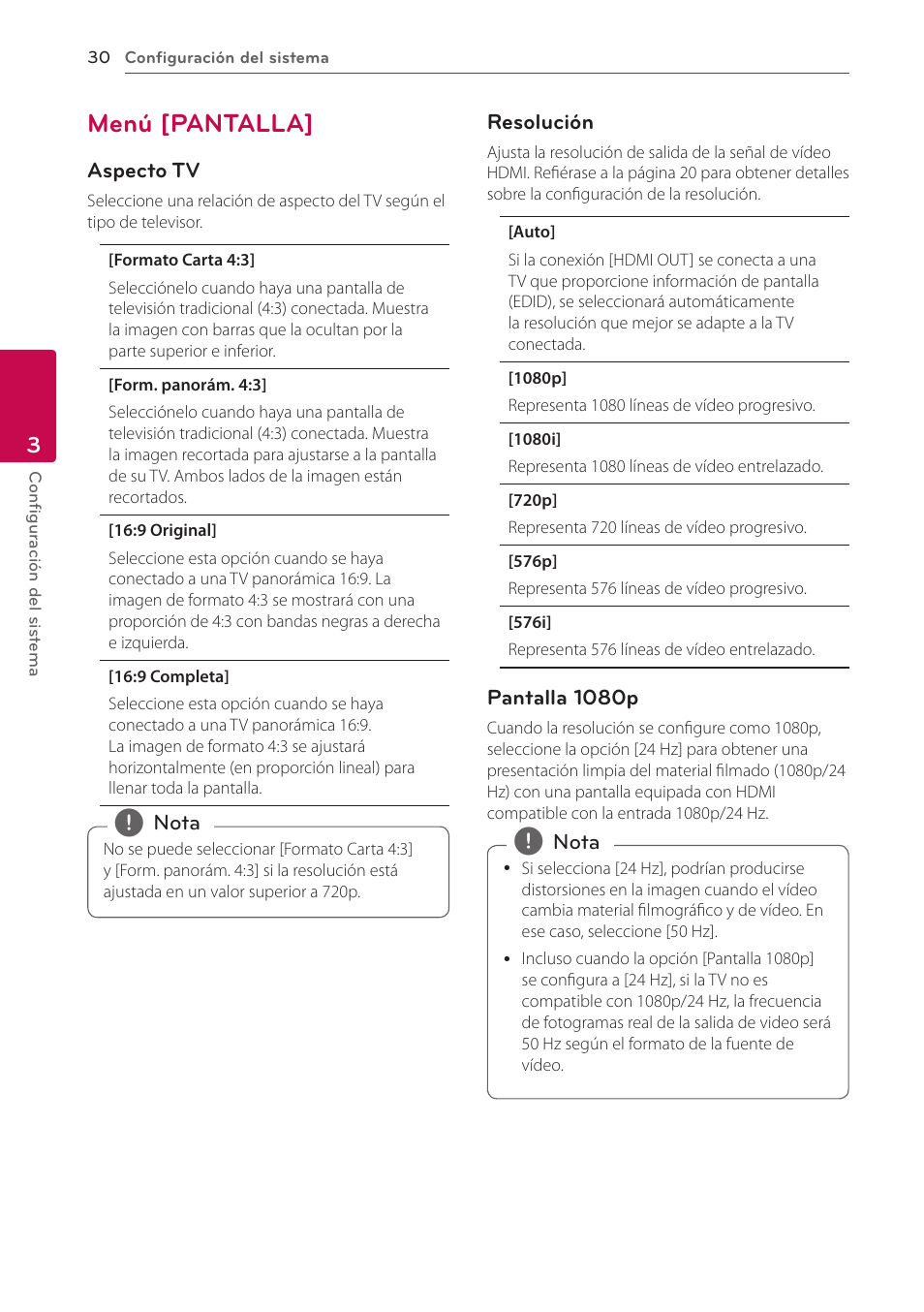 Menú [pantalla, 30 – menú [pantalla | LG BH6220S User Manual | Page 30 / 74