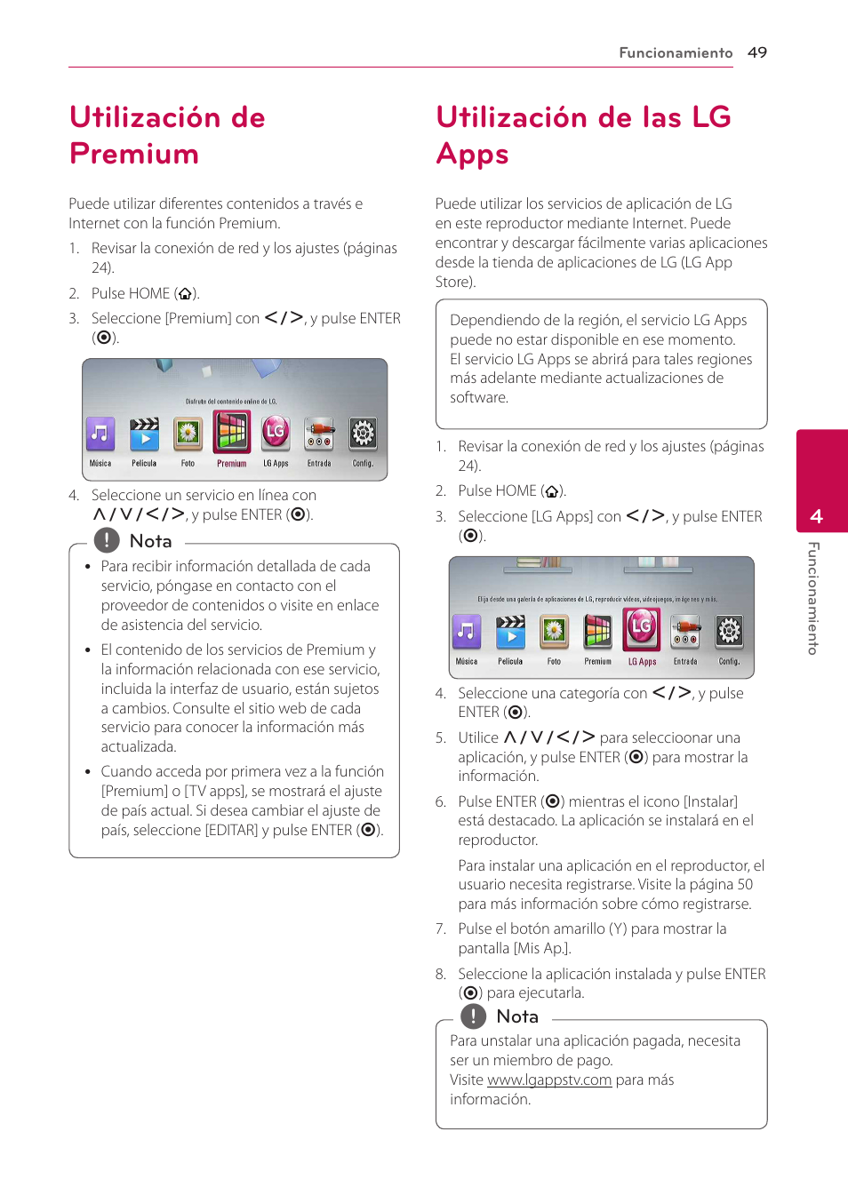 Utilización de premium, Utilización de las lg apps | LG BH6220S User Manual | Page 49 / 74