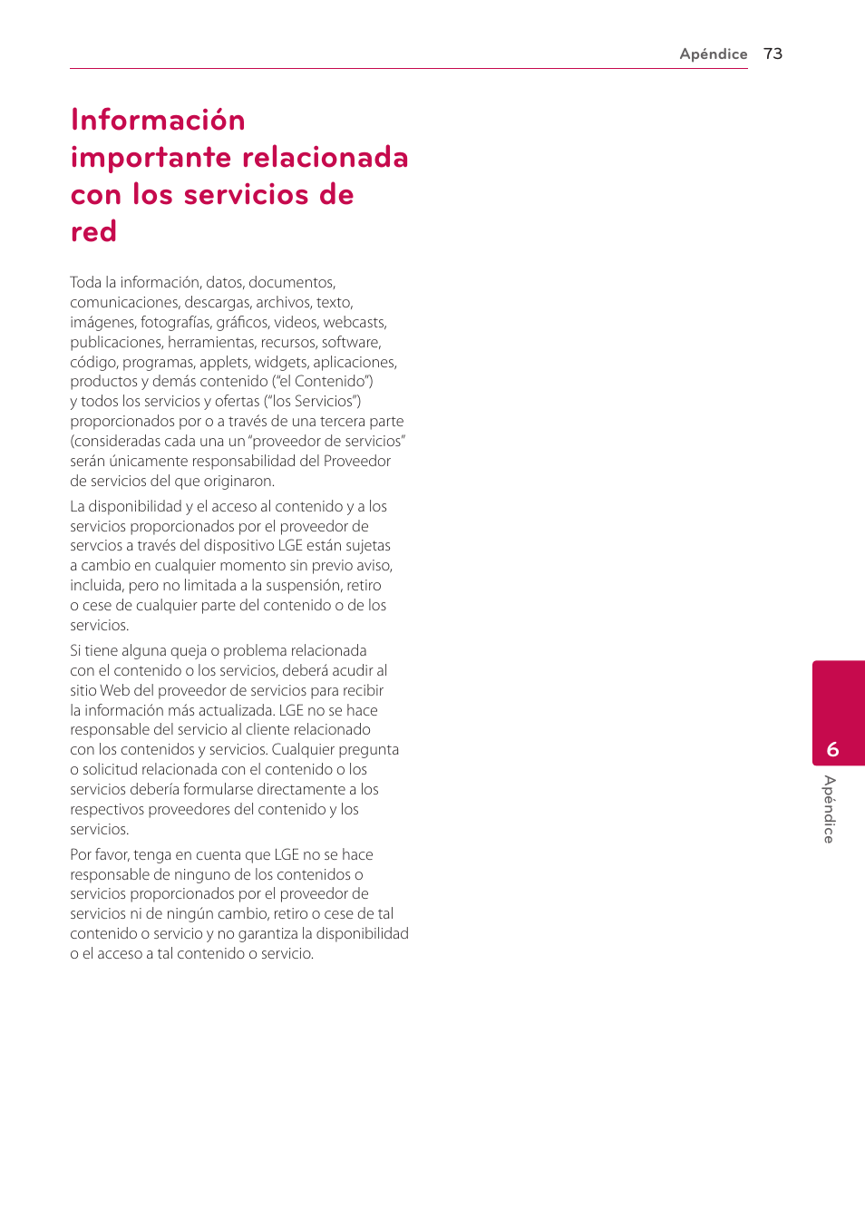 73 información importante relacionada con, Los servicios de red | LG BH6220S User Manual | Page 73 / 74