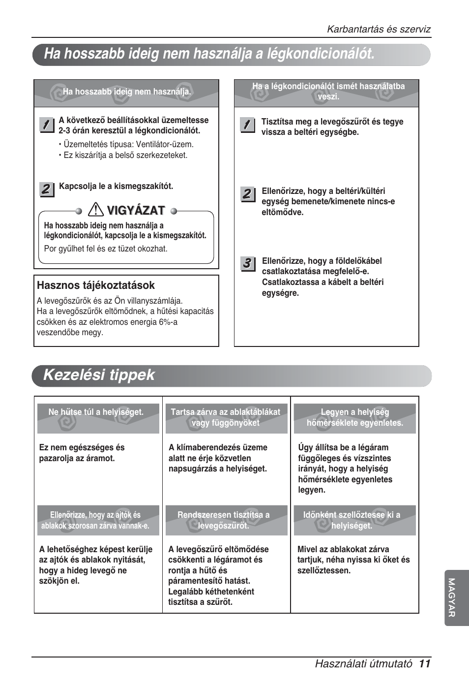 Vigyázat, Használati útmutató 11, Hasznos tájékoztatások | LG ARNU76GB8Z2 User Manual | Page 119 / 205