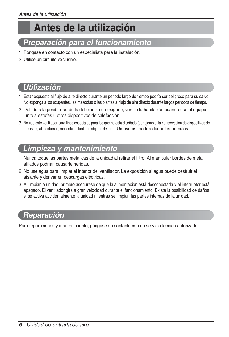 Antes de la utilización | LG ARNU76GB8Z2 User Manual | Page 30 / 205