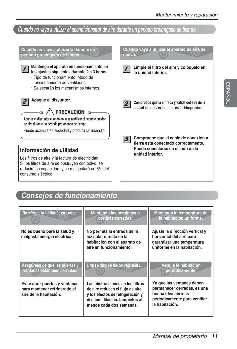 Manual de propietario 11 precaución precaución, Información de utilidad | LG ARNU76GB8Z2 User Manual | Page 35 / 205