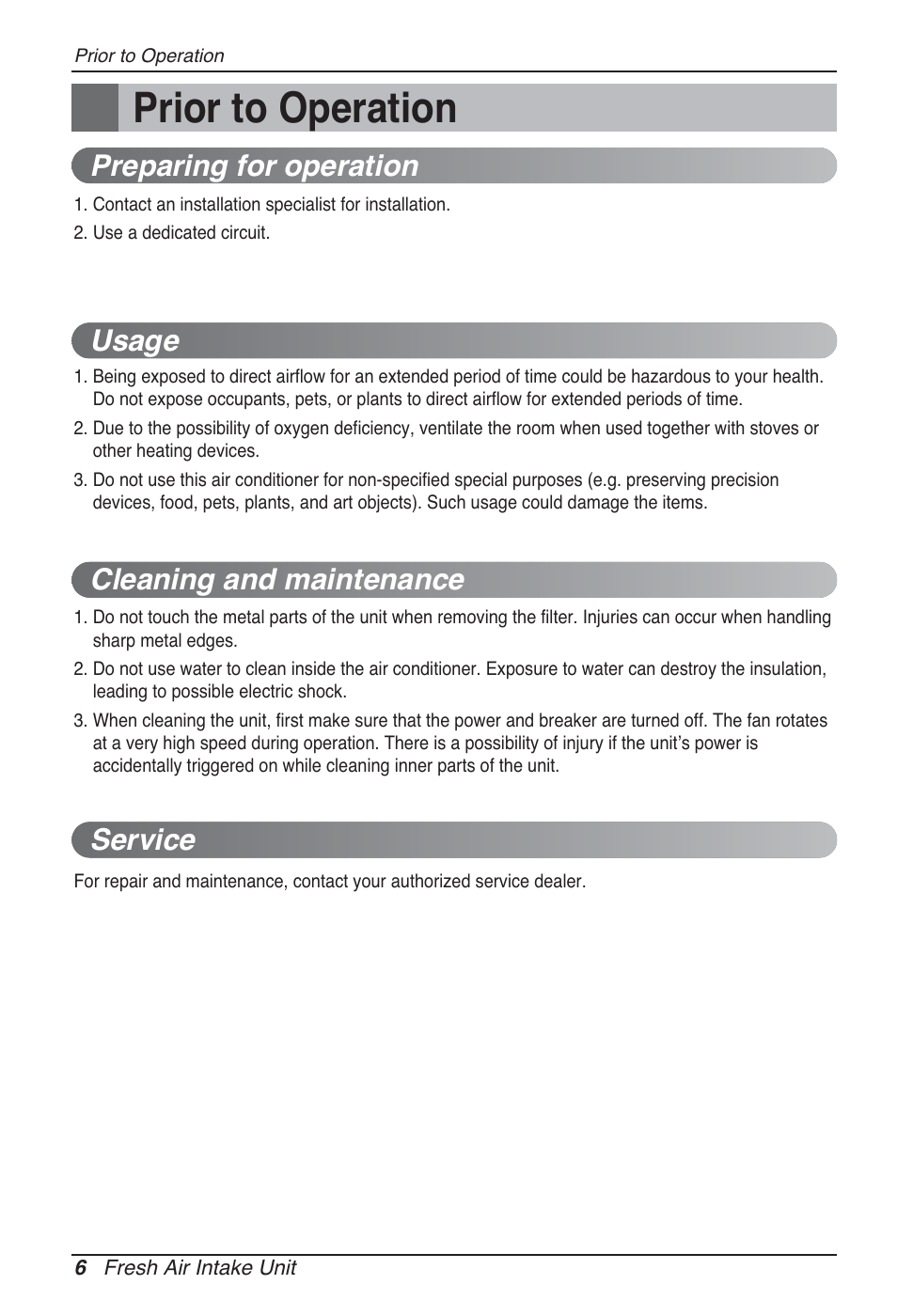 Prior to operation | LG ARNU76GB8Z2 User Manual | Page 6 / 205