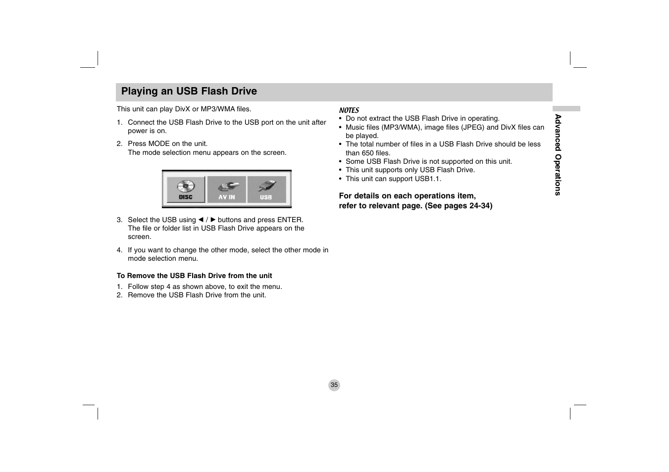 Playing an usb flash drive | LG DP271 User Manual | Page 35 / 84