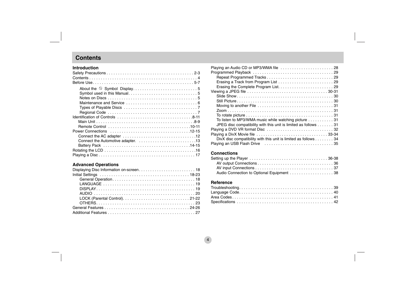 LG DP271 User Manual | Page 4 / 84