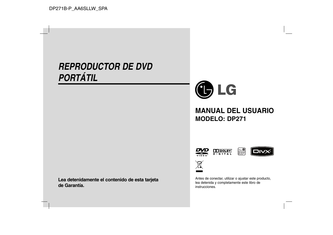 Reproductor de dvd portátil | LG DP271 User Manual | Page 43 / 84