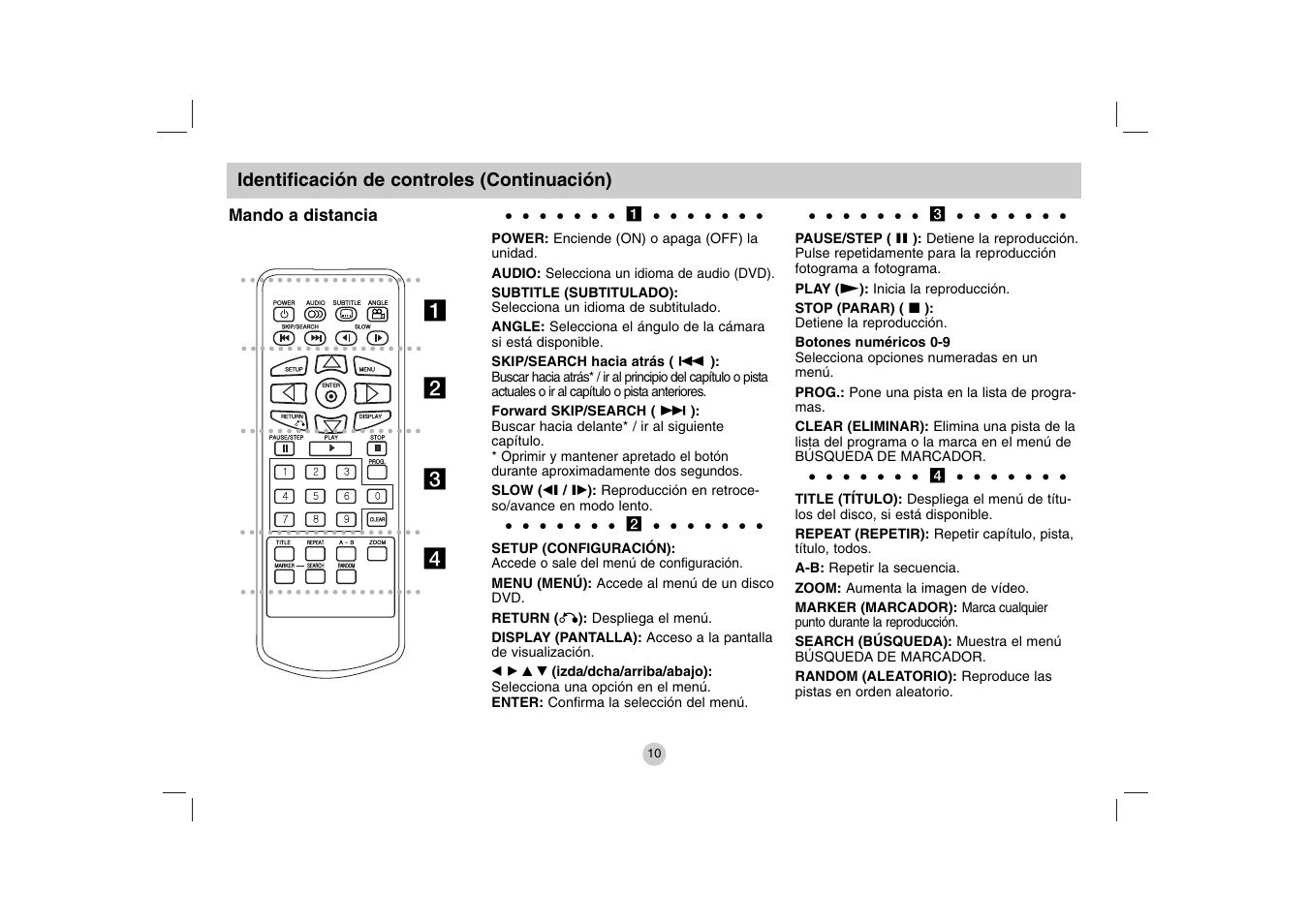 Ab c d, Identificación de controles (continuación), Mando a distancia | LG DP271 User Manual | Page 52 / 84