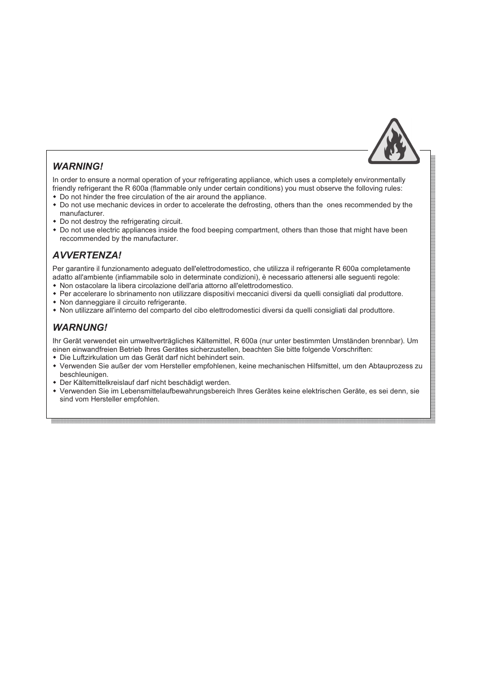 Warning, Avvertenza, Warnung | Beko DSA 25020 S User Manual | Page 2 / 31