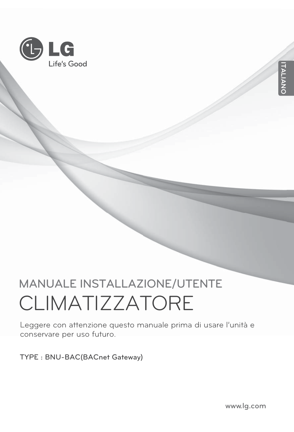 Italiano, Climatizzatore, Manuale installazione/utente | LG PQNFB17B0 User Manual | Page 109 / 756