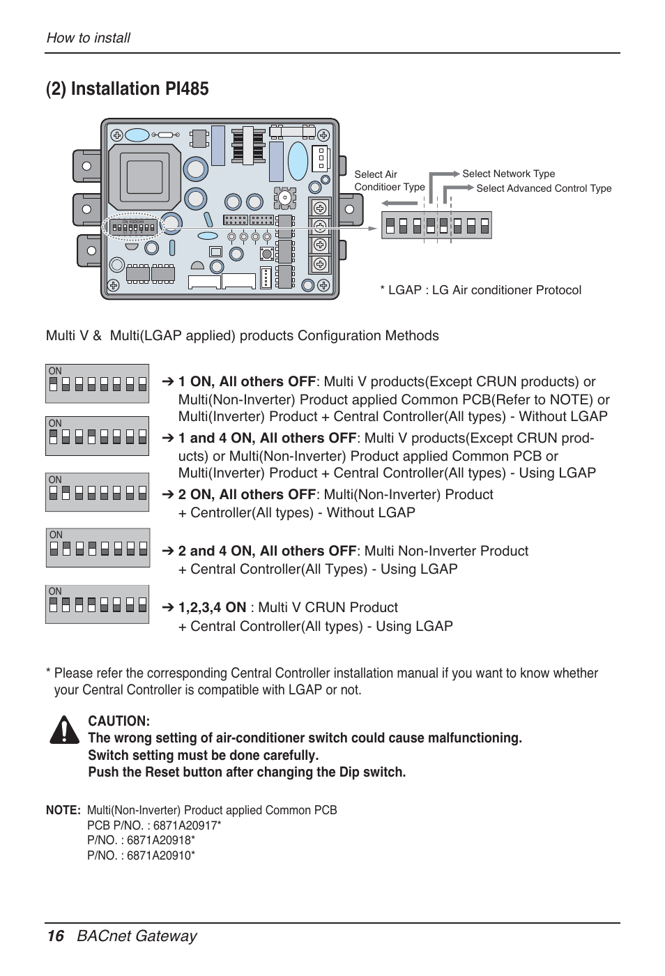 2) installation pi485, 16 bacnet gateway | LG PQNFB17B0 User Manual | Page 16 / 756