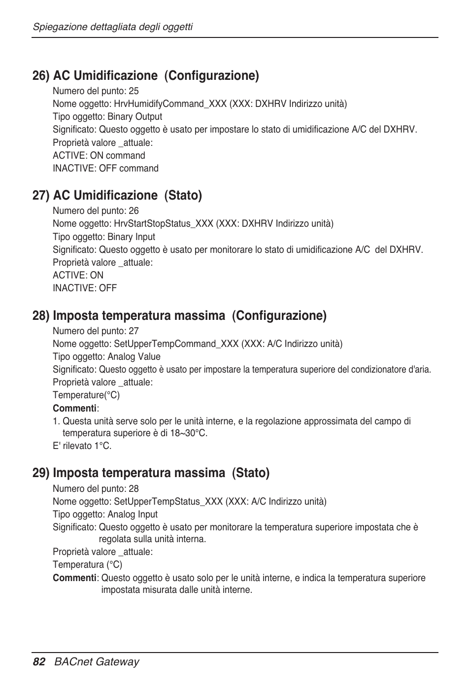 26) ac umidificazione (configurazione), 27) ac umidificazione (stato), 28) imposta temperatura massima (configurazione) | 29) imposta temperatura massima (stato) | LG PQNFB17B0 User Manual | Page 190 / 756