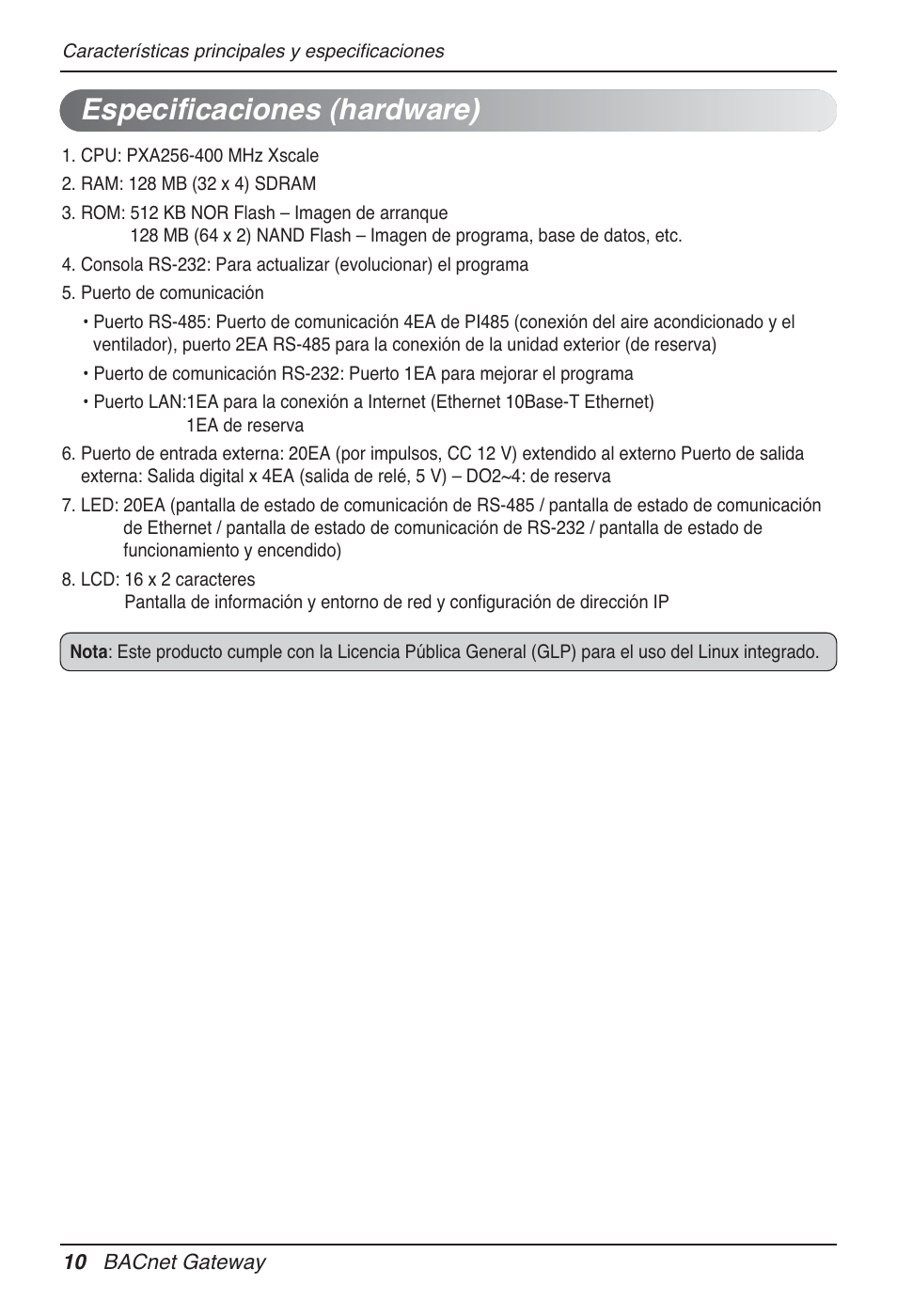 Especificaciones (hardware) | LG PQNFB17B0 User Manual | Page 226 / 756