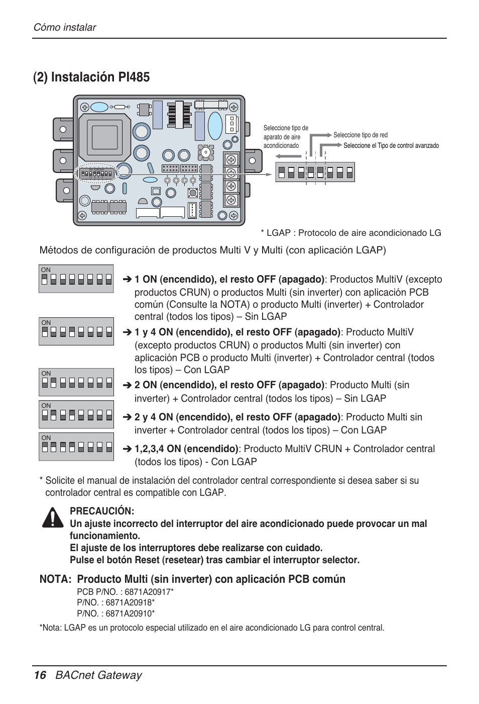 2) instalación pi485, 16 bacnet gateway | LG PQNFB17B0 User Manual | Page 232 / 756