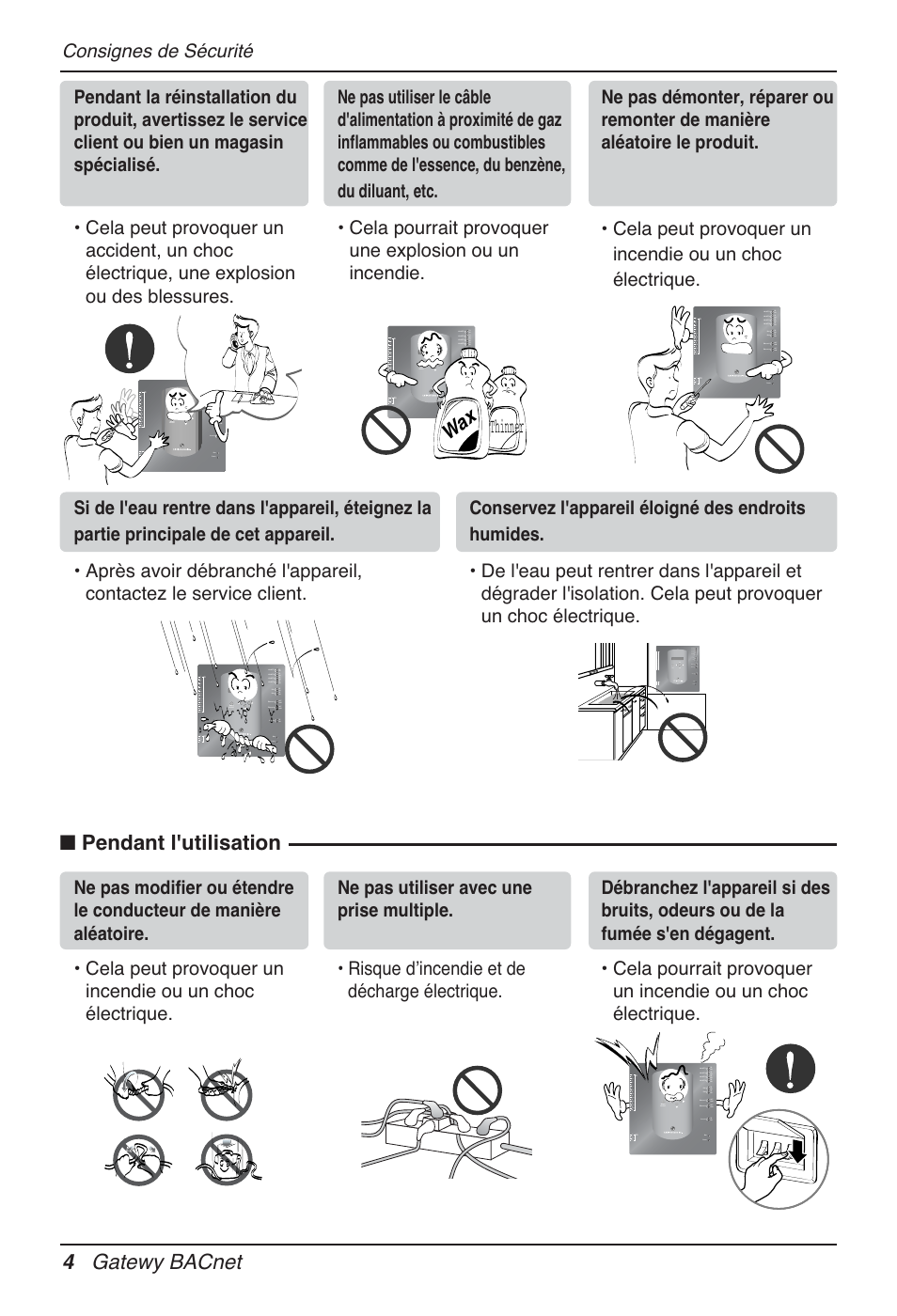 Pendant l'utilisation, 4 gatewy bacnet, Wa x thinner | Consignes de sécurité | LG PQNFB17B0 User Manual | Page 328 / 756