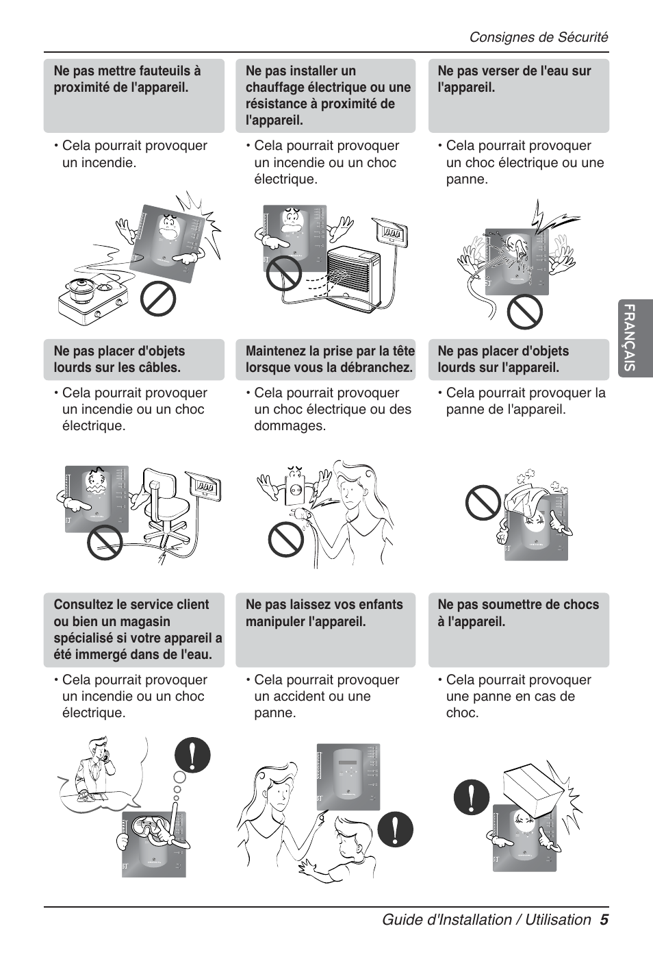 Guide d'installation / utilisation 5, Français, Consignes de sécurité | LG PQNFB17B0 User Manual | Page 329 / 756