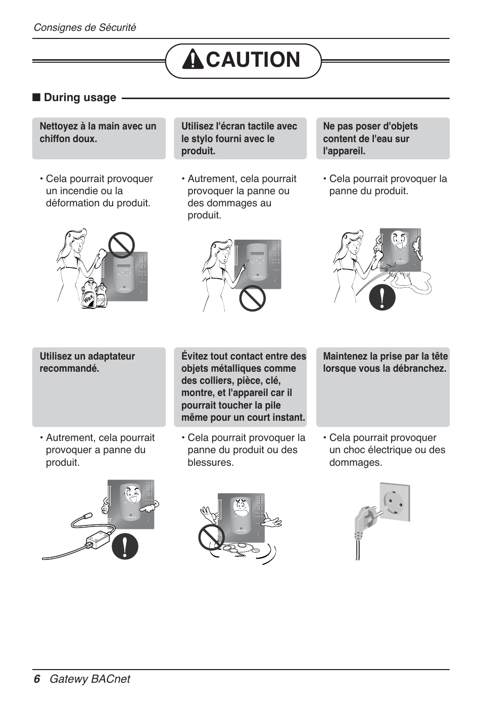 Caution, During usage, 6 gatewy bacnet | Consignes de sécurité | LG PQNFB17B0 User Manual | Page 330 / 756