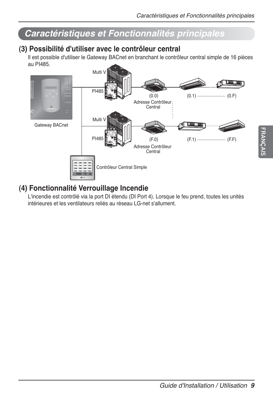 Caractéristiques et fonctionnalités principales, 4) fonctionnalité verrouillage incendie, Guide d'installation / utilisation 9 | Français | LG PQNFB17B0 User Manual | Page 333 / 756