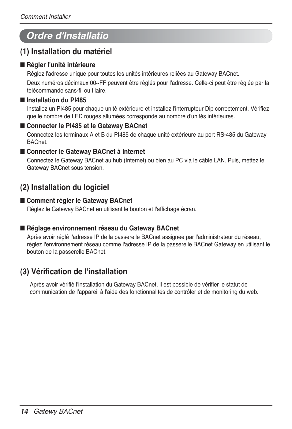 Ordre d'installatio, 1) installation du matériel, 2) installation du logiciel | 3) vérification de l'installation | LG PQNFB17B0 User Manual | Page 338 / 756