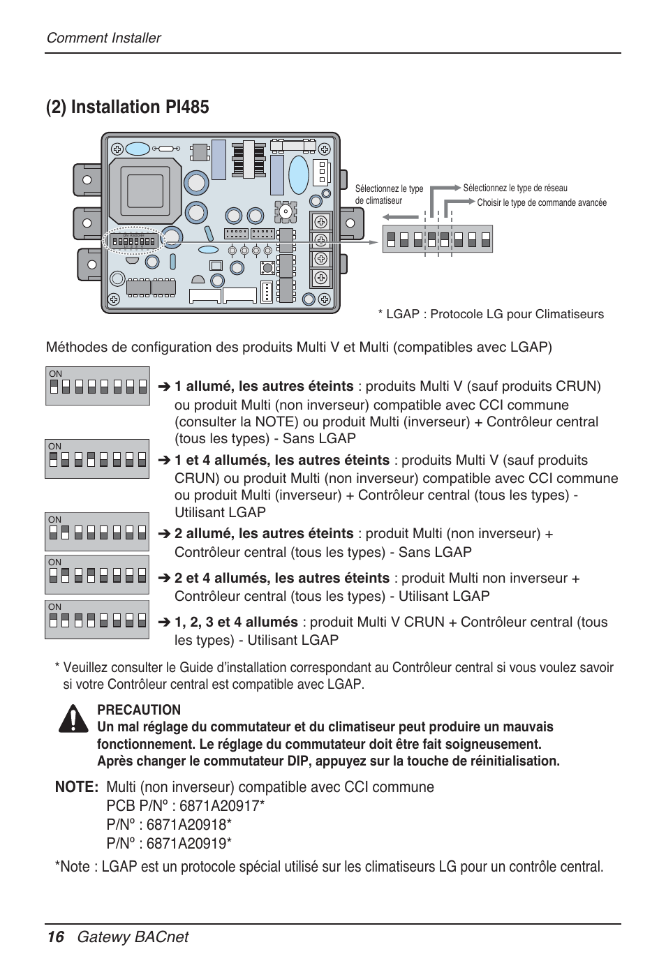 2) installation pi485, 16 gatewy bacnet | LG PQNFB17B0 User Manual | Page 340 / 756