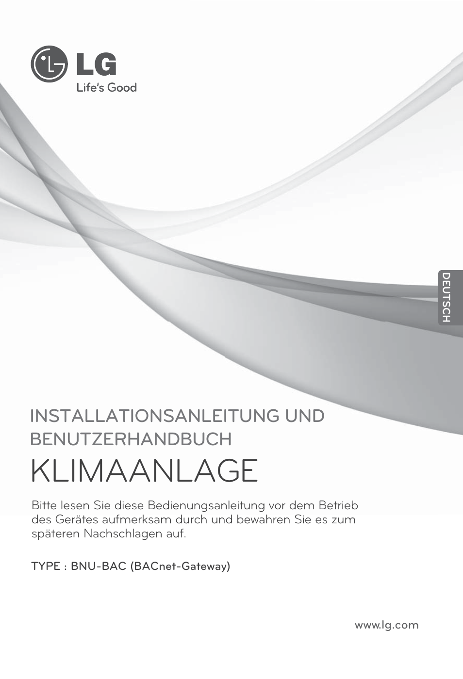 Deutsch, Klimaanlage, Installationsanleitung und benutzerhandbuch | LG PQNFB17B0 User Manual | Page 433 / 756