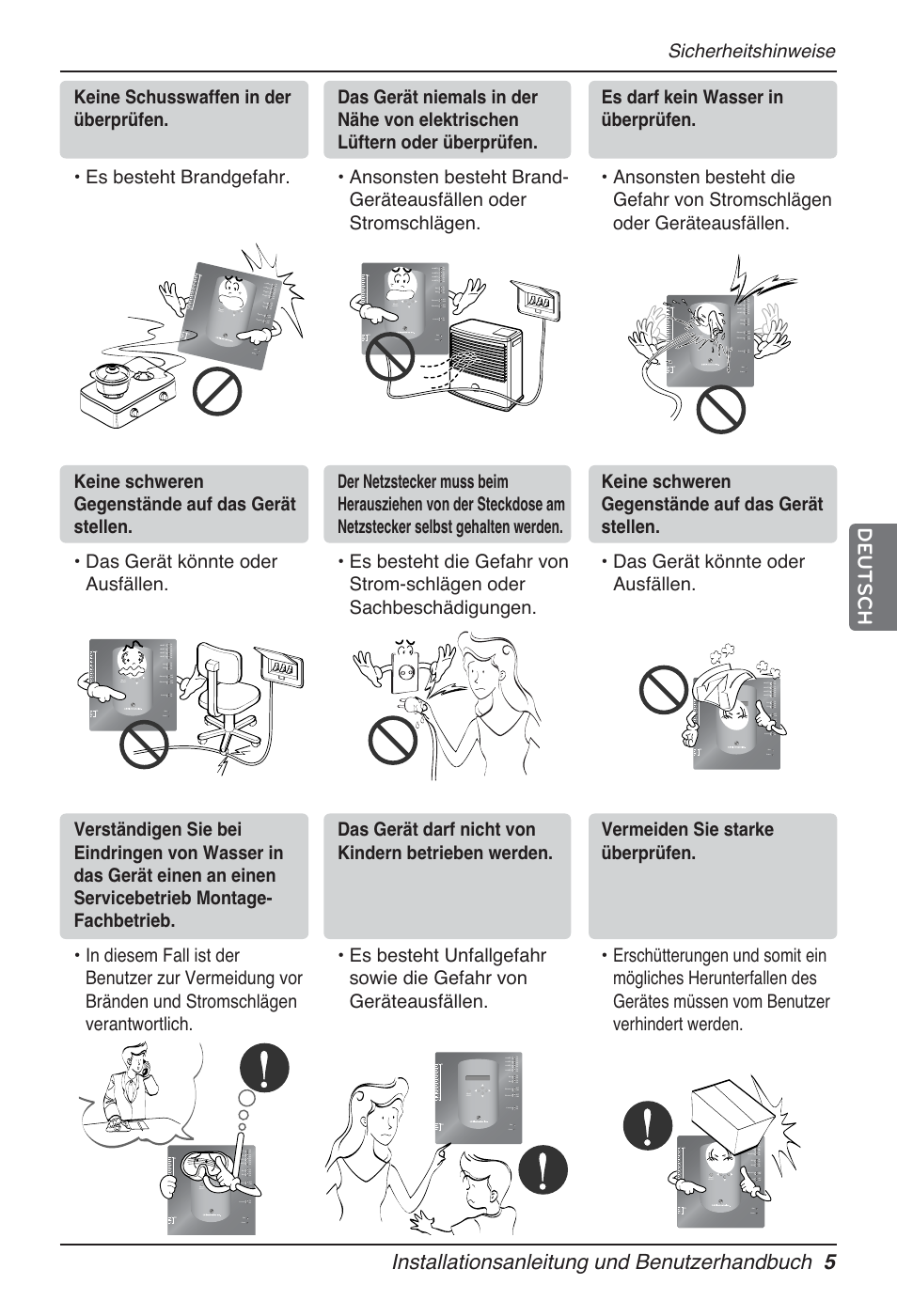 Installationsanleitung und benutzerhandbuch 5, Deutsch, Sicherheitshinweise | LG PQNFB17B0 User Manual | Page 437 / 756