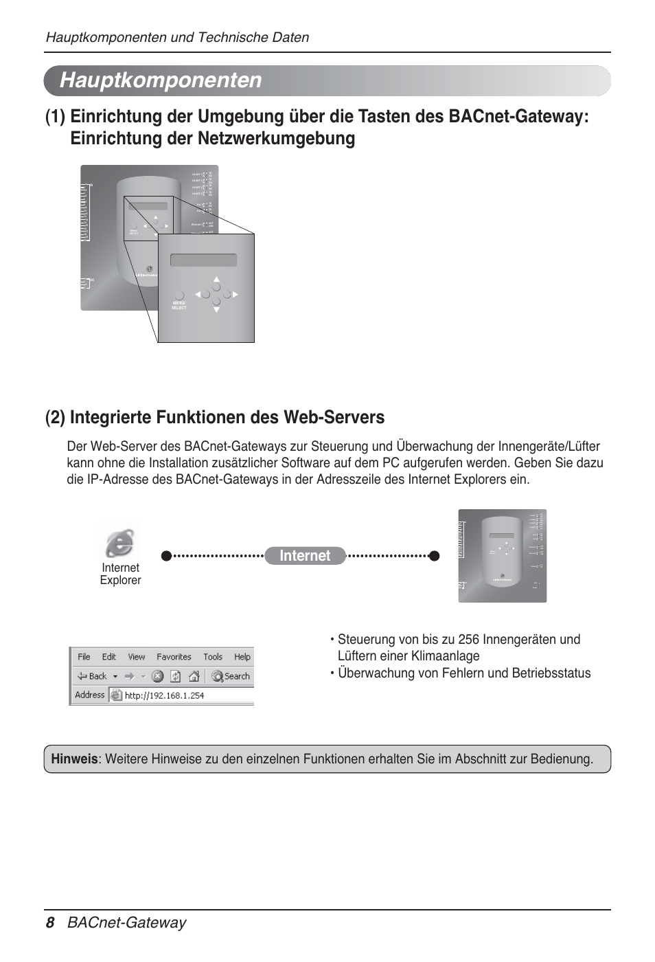 Hauptkomponenten, Internet 8 bacnet-gateway, Hauptkomponenten und technische daten | Internet explorer | LG PQNFB17B0 User Manual | Page 440 / 756