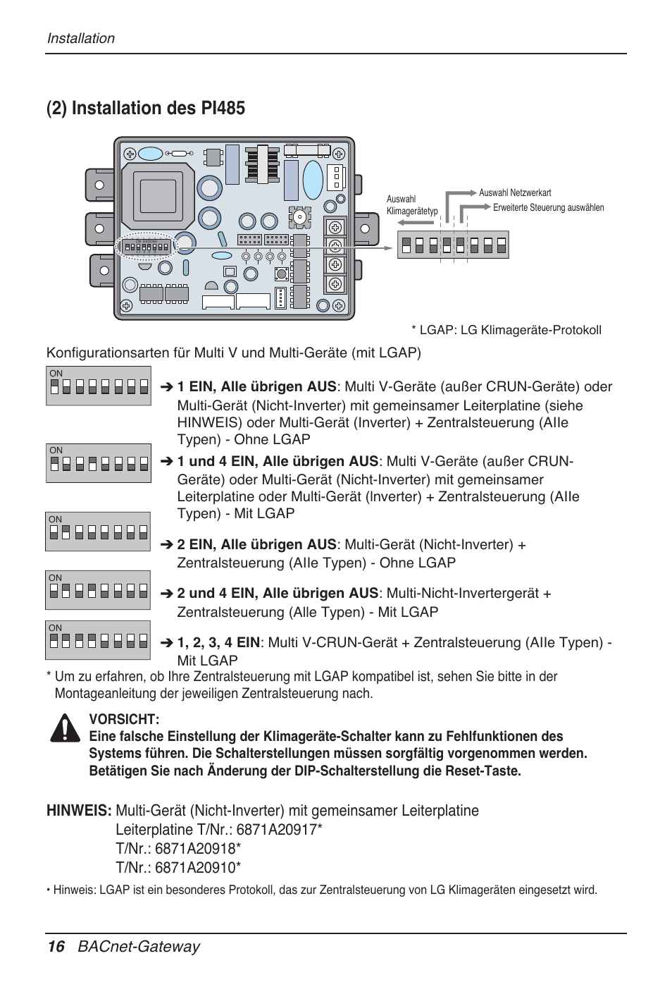 2) installation des pi485, 16 bacnet-gateway | LG PQNFB17B0 User Manual | Page 448 / 756