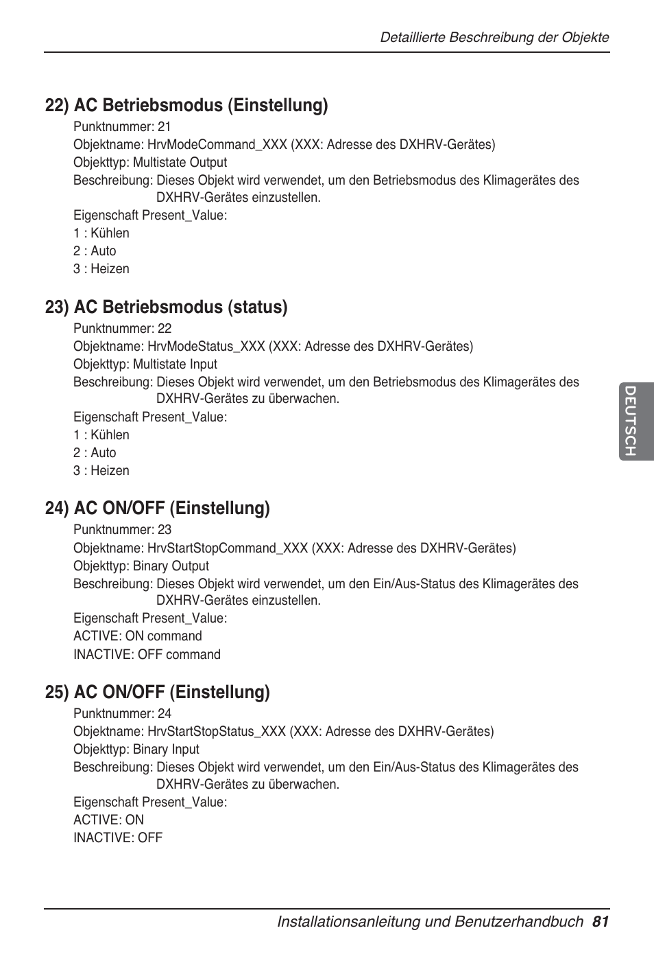 22) ac betriebsmodus (einstellung), 23) ac betriebsmodus (status), 24) ac on/off (einstellung) | 25) ac on/off (einstellung) | LG PQNFB17B0 User Manual | Page 513 / 756