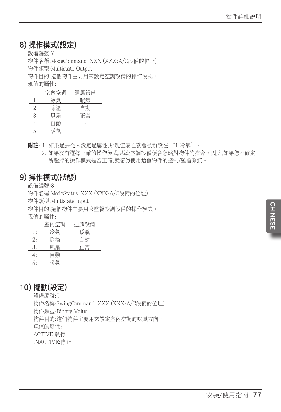 8) 操作模式(設定), 9) 操作模式(狀態), 10) 擺動(設定) | LG PQNFB17B0 User Manual | Page 617 / 756