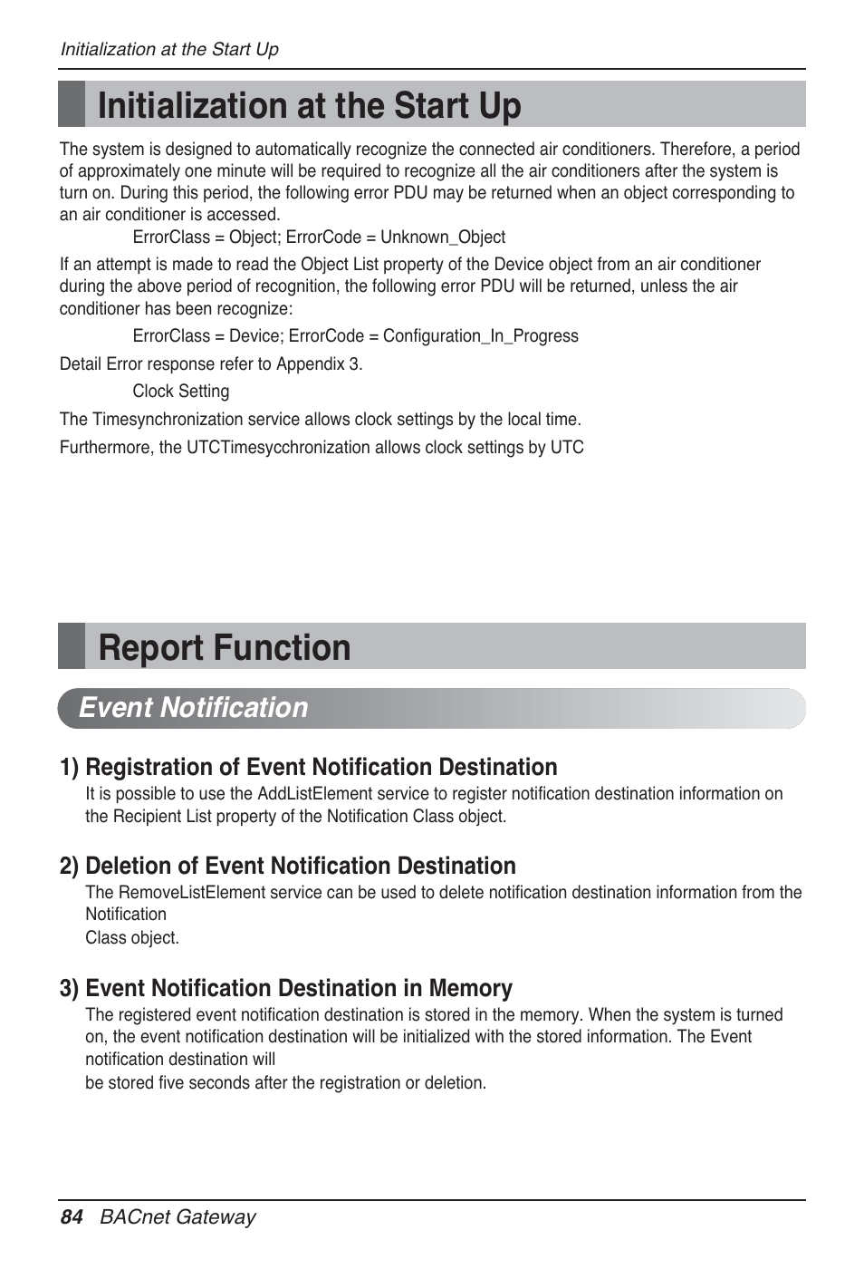 Initialization at the start up, Report function, Event notification | LG PQNFB17B0 User Manual | Page 84 / 756