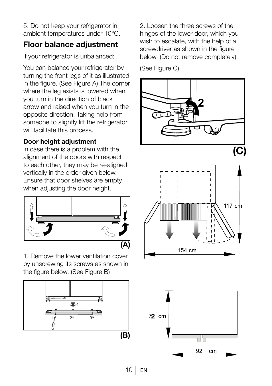 Floor balance adjustment, A) (b) | Beko GNE V222 S User Manual | Page 11 / 83