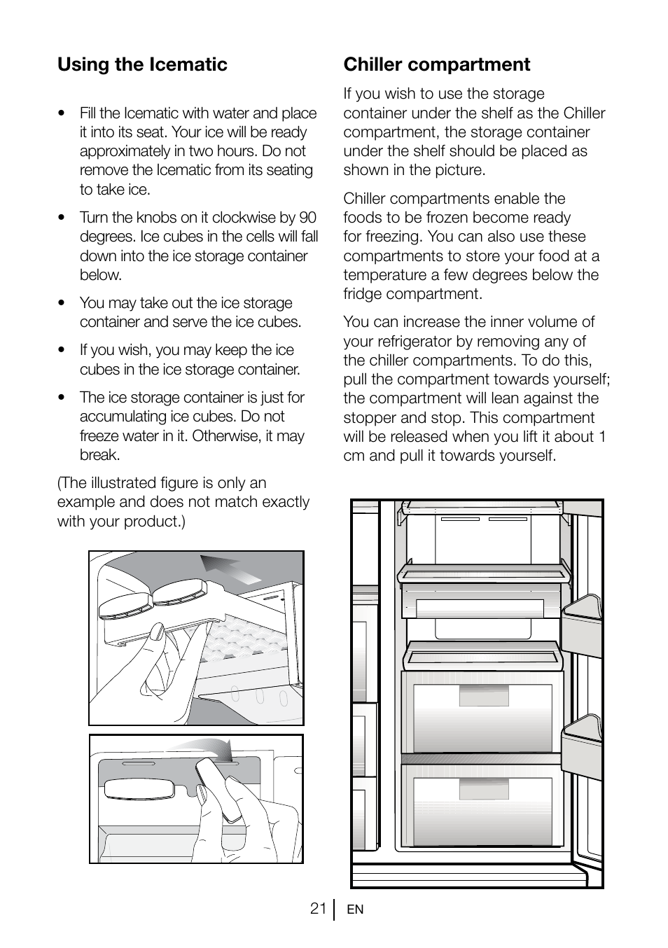 Using the icematic, Chiller compartment | Beko GNE V222 S User Manual | Page 22 / 83