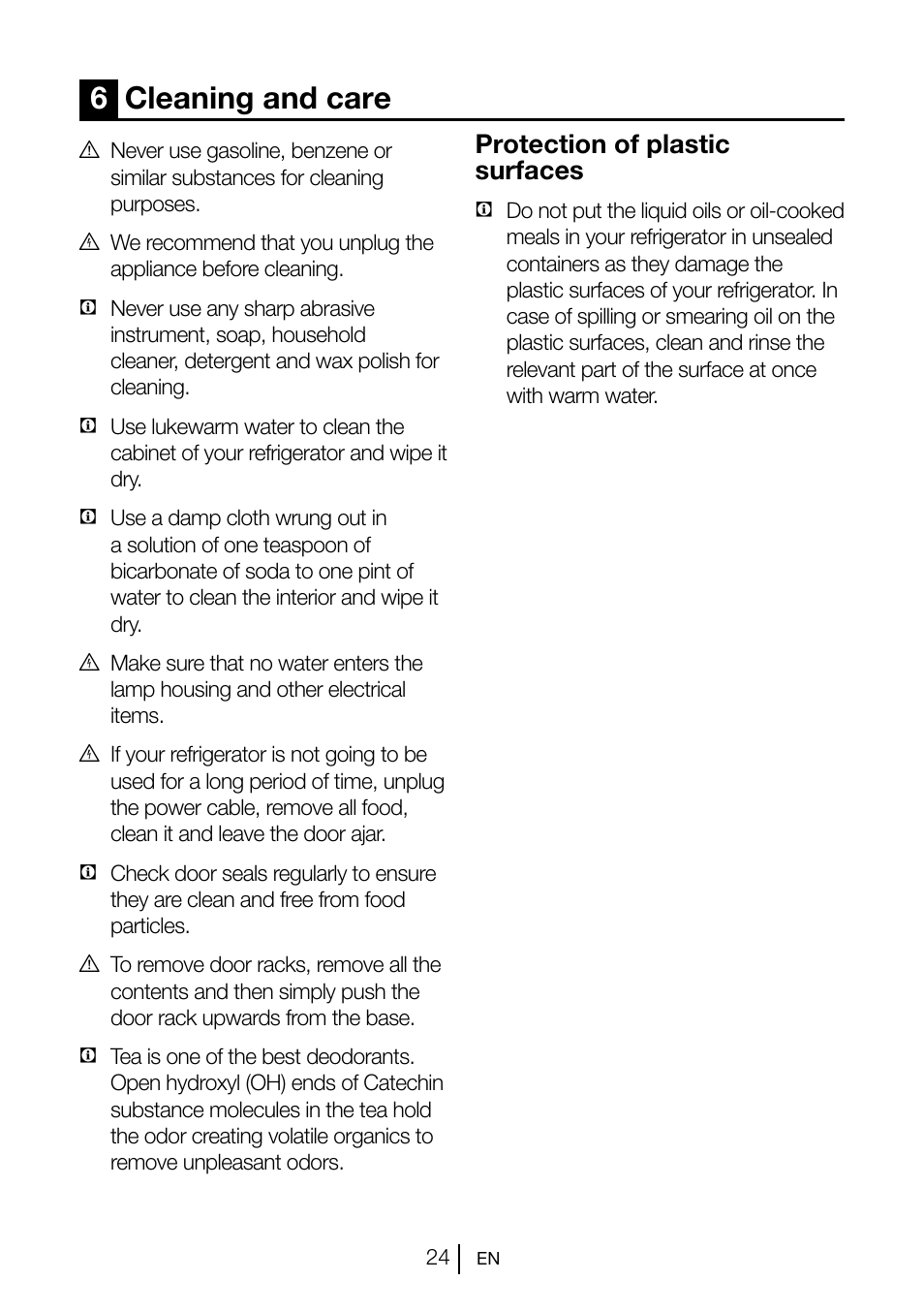 6cleaning and care, Protection of plastic surfaces | Beko GNE V222 S User Manual | Page 25 / 83