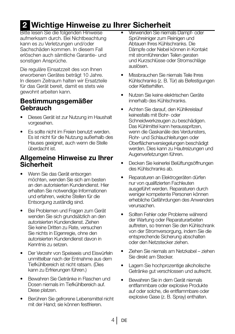 2wichtige hinweise zu ihrer sicherheit, Bestimmungsgemäßer gebrauch, Allgemeine hinweise zu ihrer sicherheit | Beko GNE V222 S User Manual | Page 59 / 83