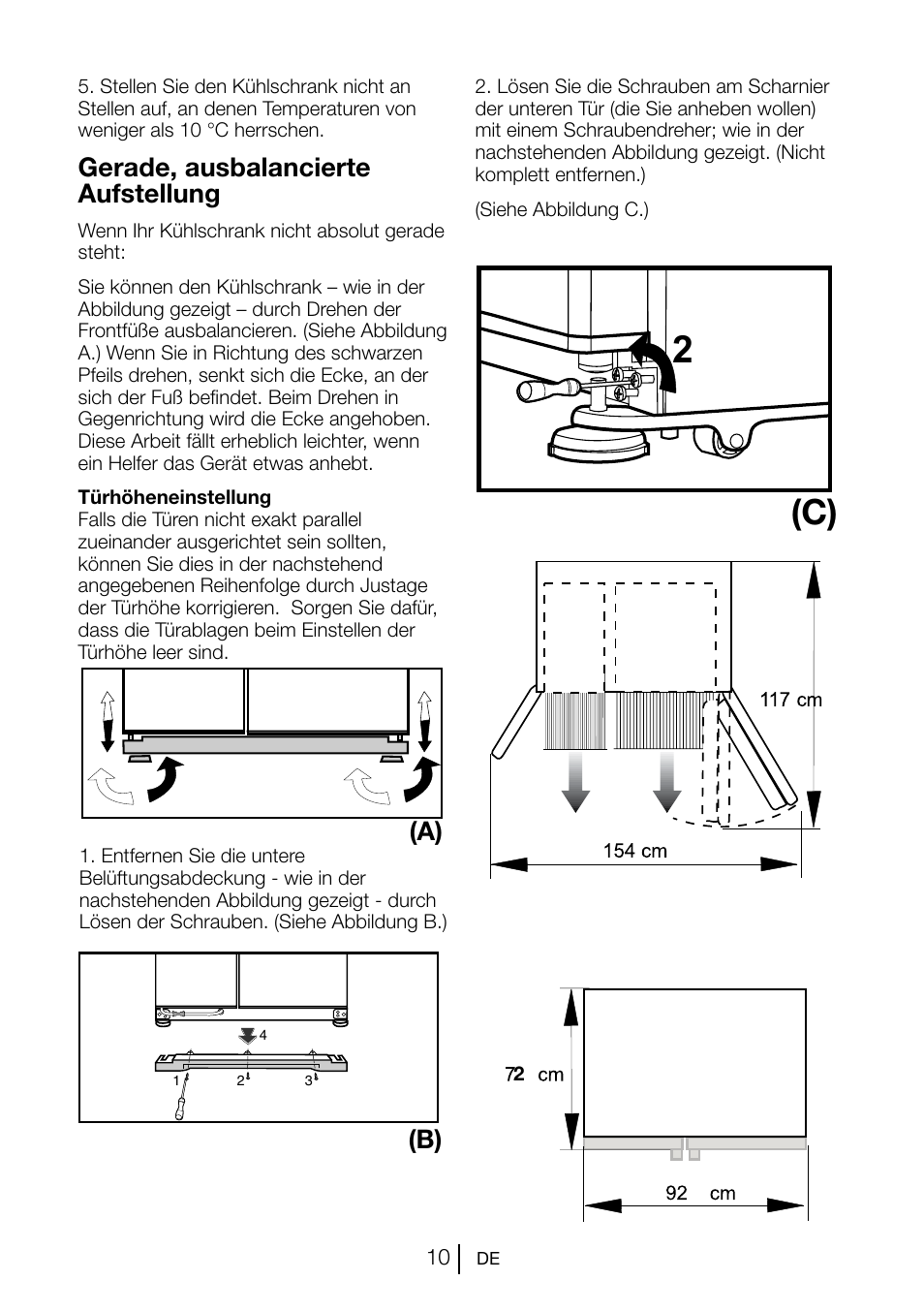 Gerade, ausbalancierte aufstellung, A) (b) | Beko GNE V222 S User Manual | Page 65 / 83