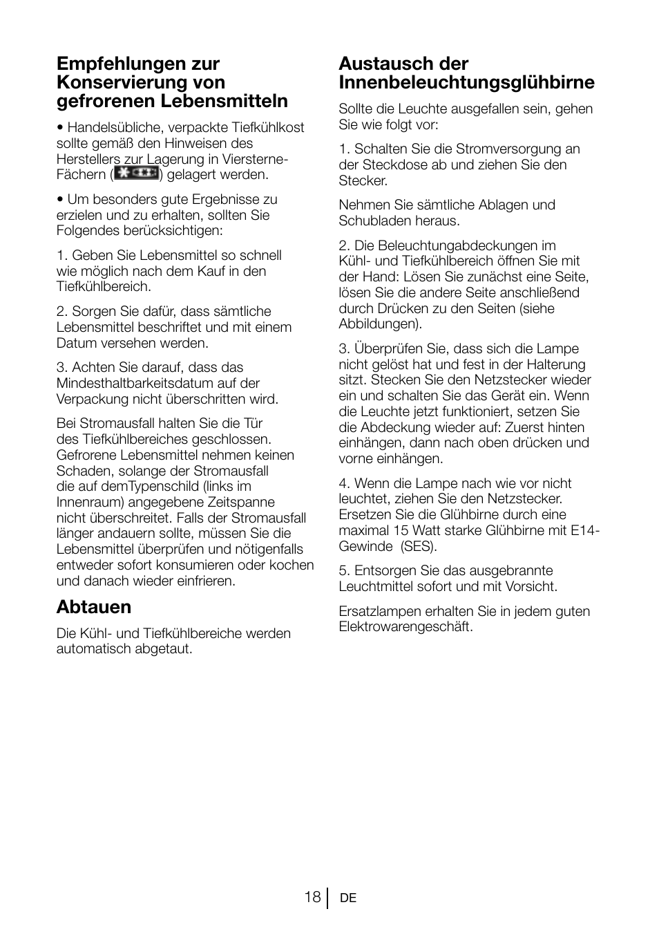 Abtauen, Austausch der innenbeleuchtungsglühbirne | Beko GNE V222 S User Manual | Page 73 / 83