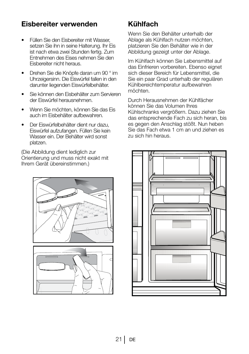 Eisbereiter verwenden, Kühlfach | Beko GNE V222 S User Manual | Page 76 / 83