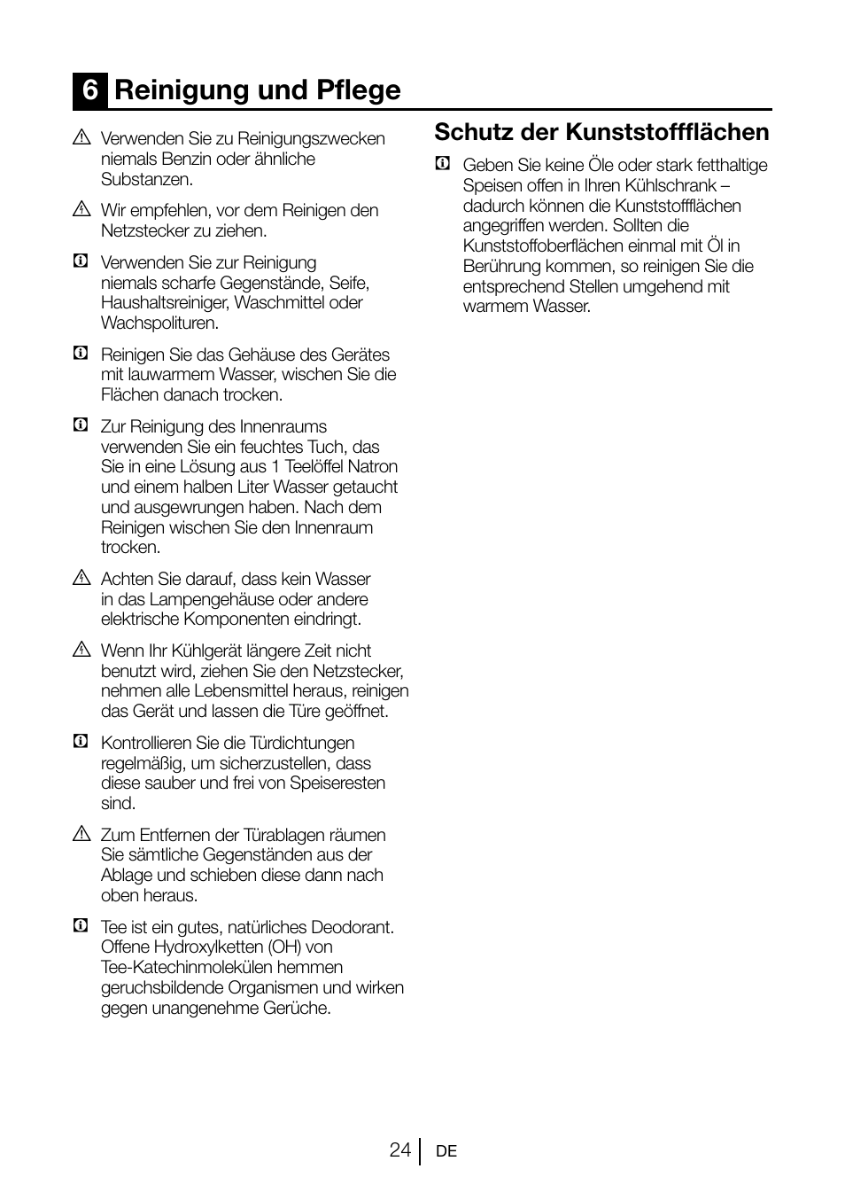 6reinigung und pflege, Schutz der kunststoffflächen | Beko GNE V222 S User Manual | Page 79 / 83