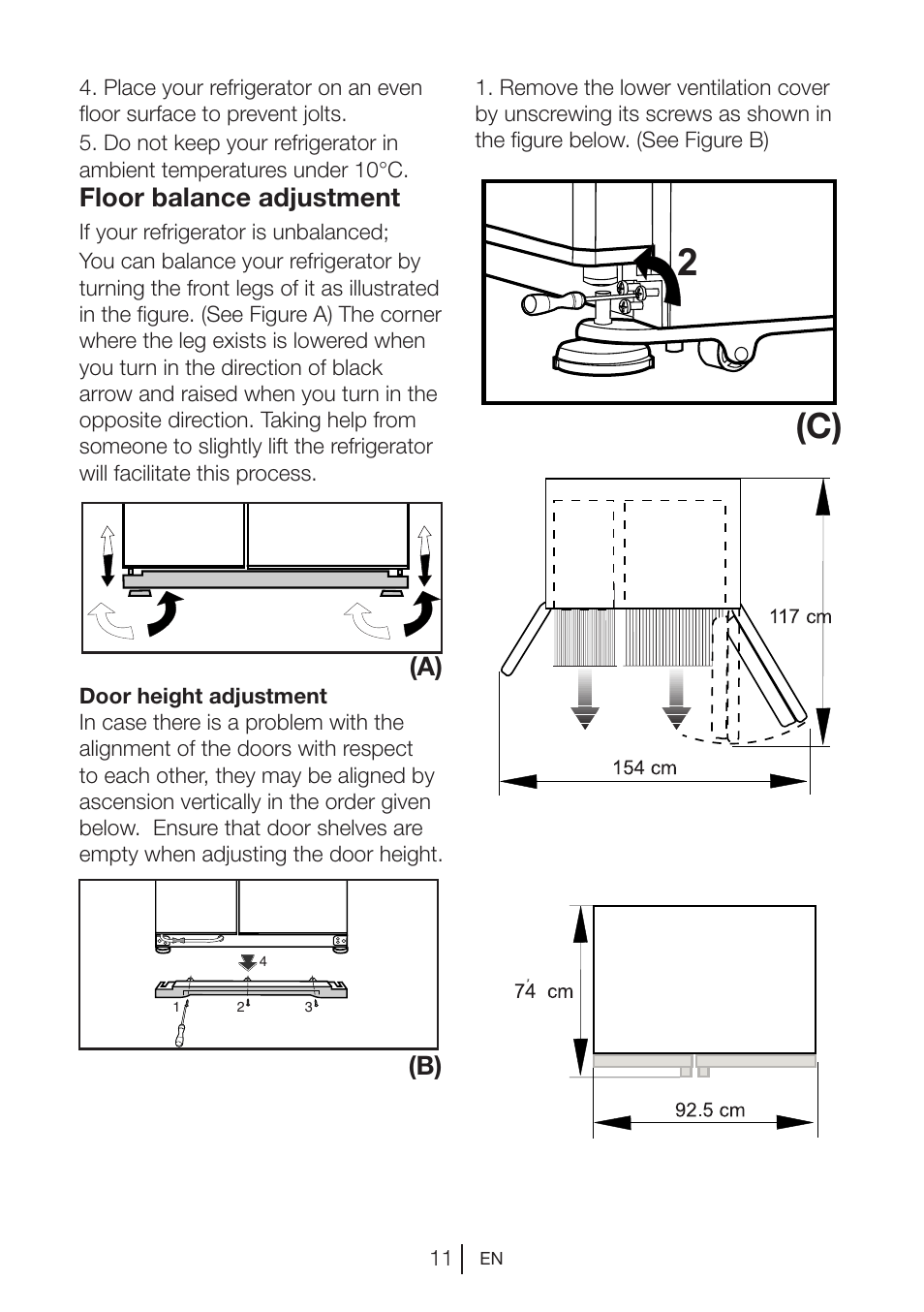 Floor balance adjustment, A) (b) | Beko GNE V422 X User Manual | Page 11 / 102