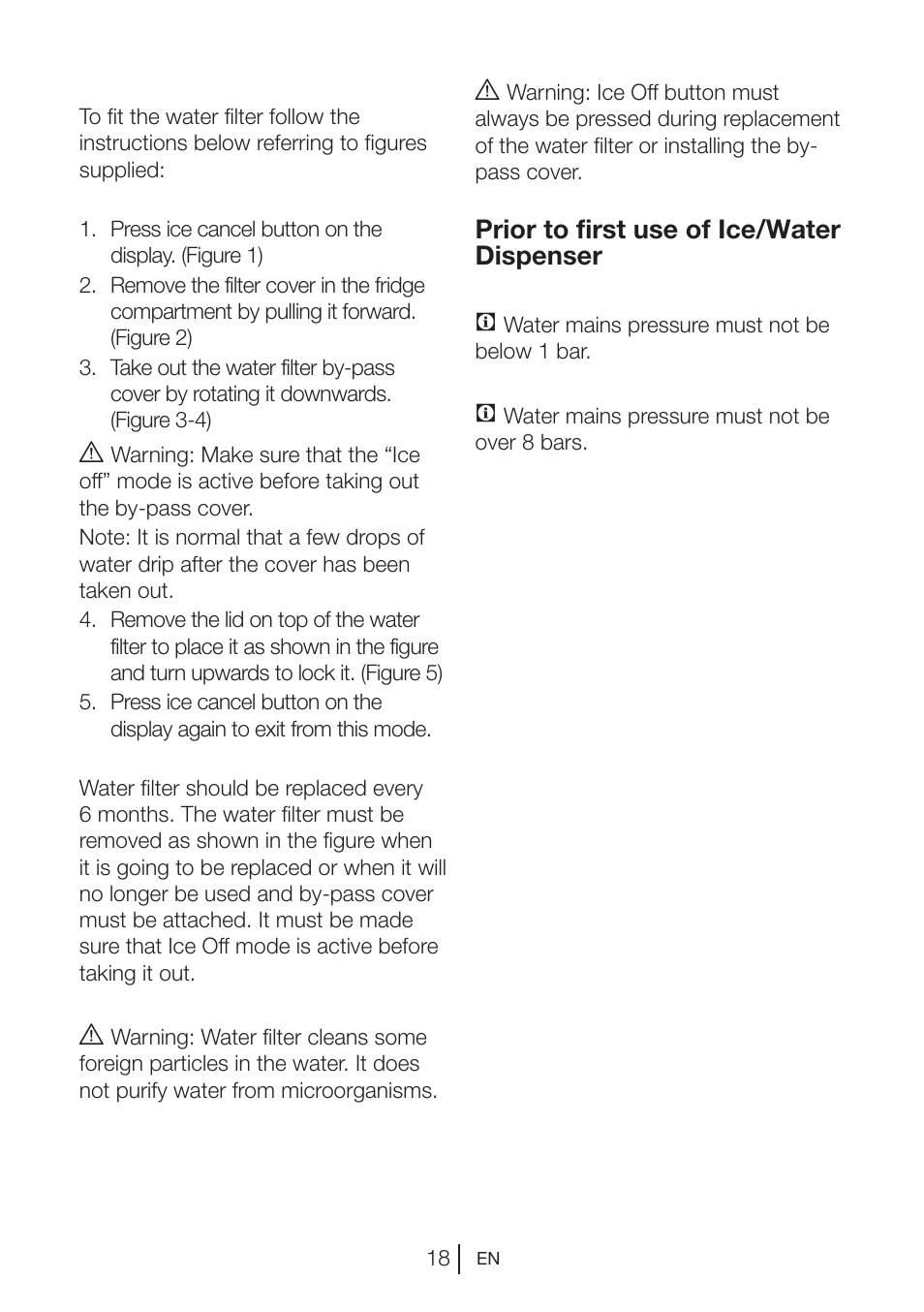 Prior to first use of ice/water dispenser | Beko GNE V422 X User Manual | Page 18 / 102