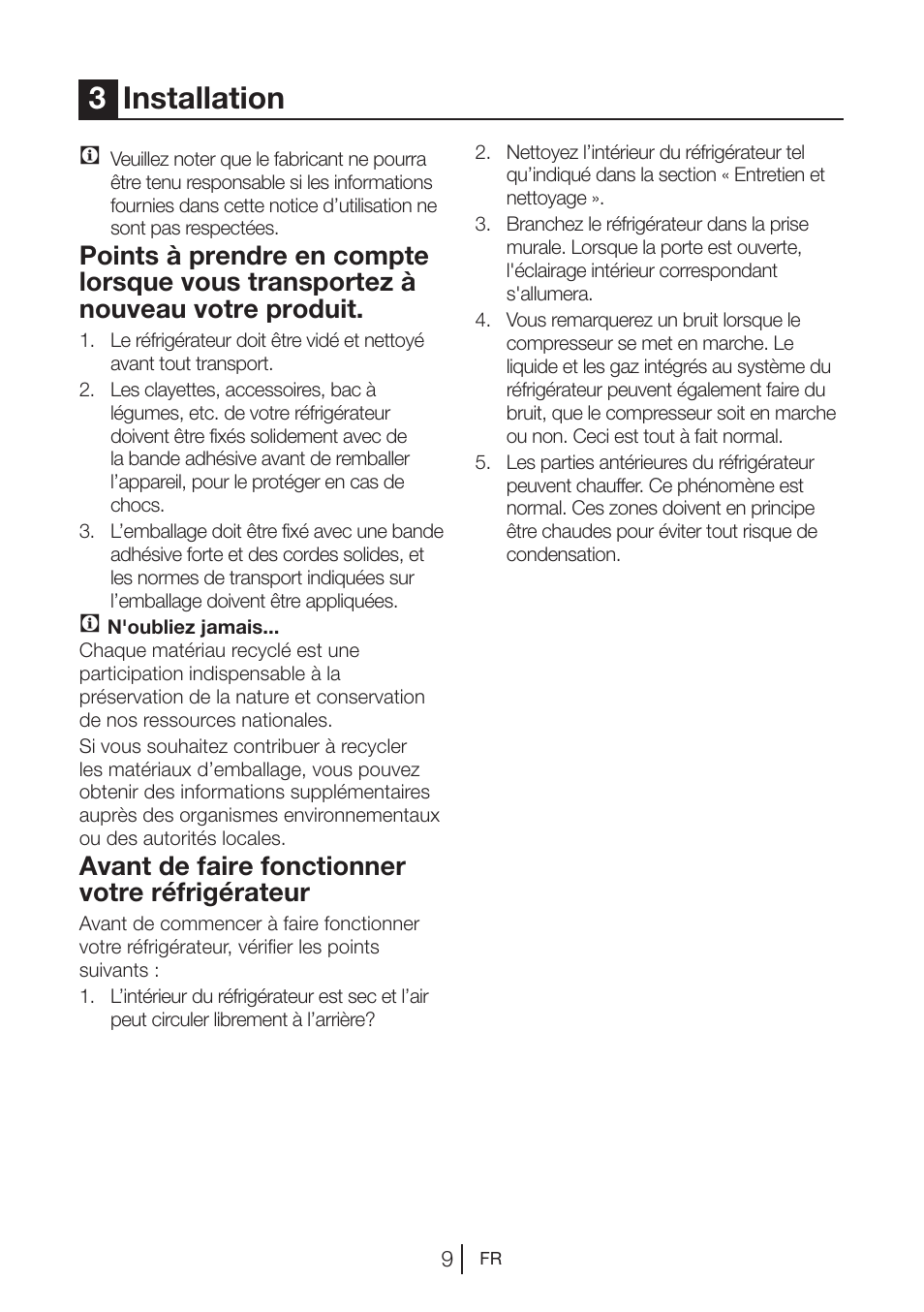 3installation, Avant de faire fonctionner votre réfrigérateur | Beko GNE V422 X User Manual | Page 43 / 102