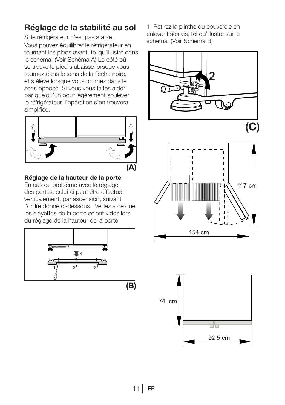 Réglage de la stabilité au sol, A) (b) | Beko GNE V422 X User Manual | Page 45 / 102