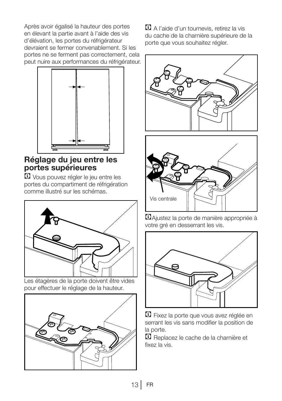 Réglage du jeu entre les portes supérieures c | Beko GNE V422 X User Manual | Page 47 / 102