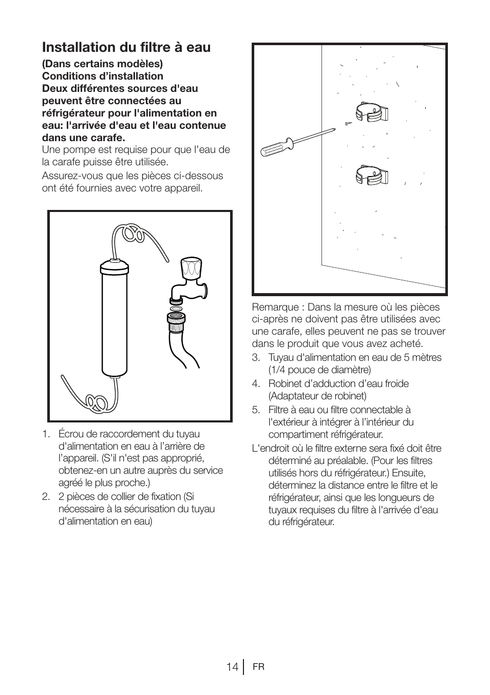 Installation du filtre à eau | Beko GNE V422 X User Manual | Page 48 / 102