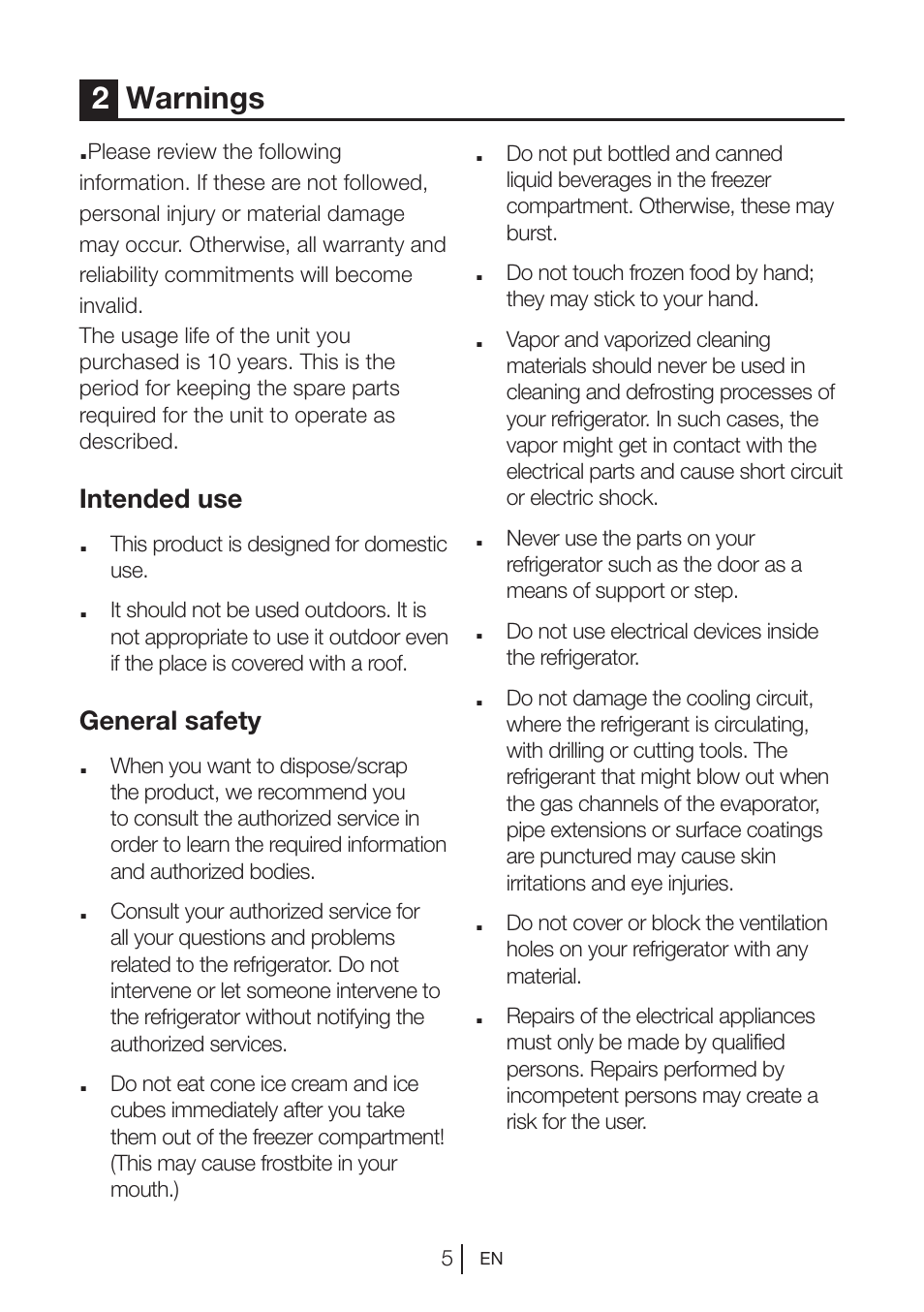 2warnings | Beko GNE V422 X User Manual | Page 5 / 102