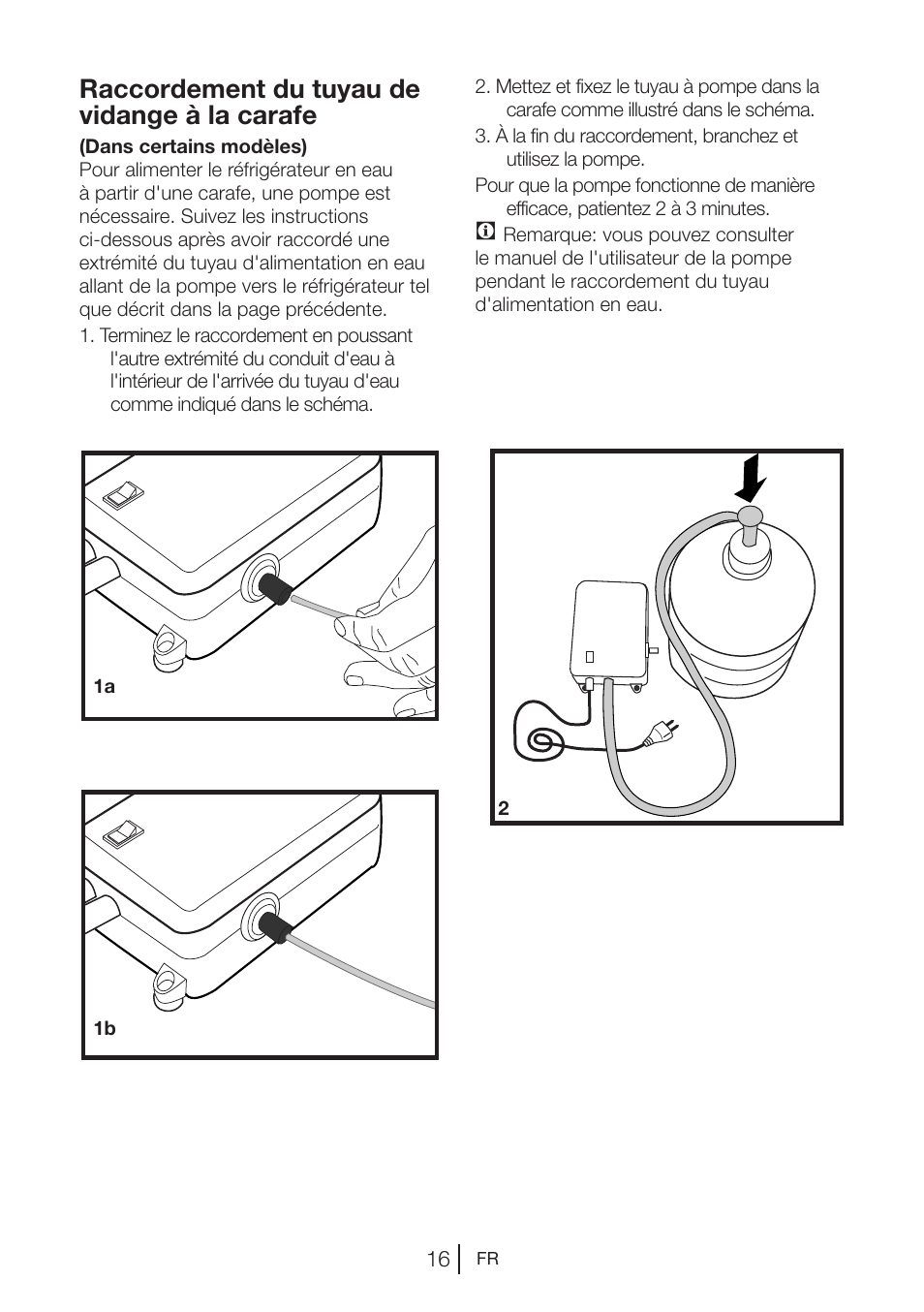 Raccordement du tuyau de vidange à la carafe | Beko GNE V422 X User Manual | Page 50 / 102