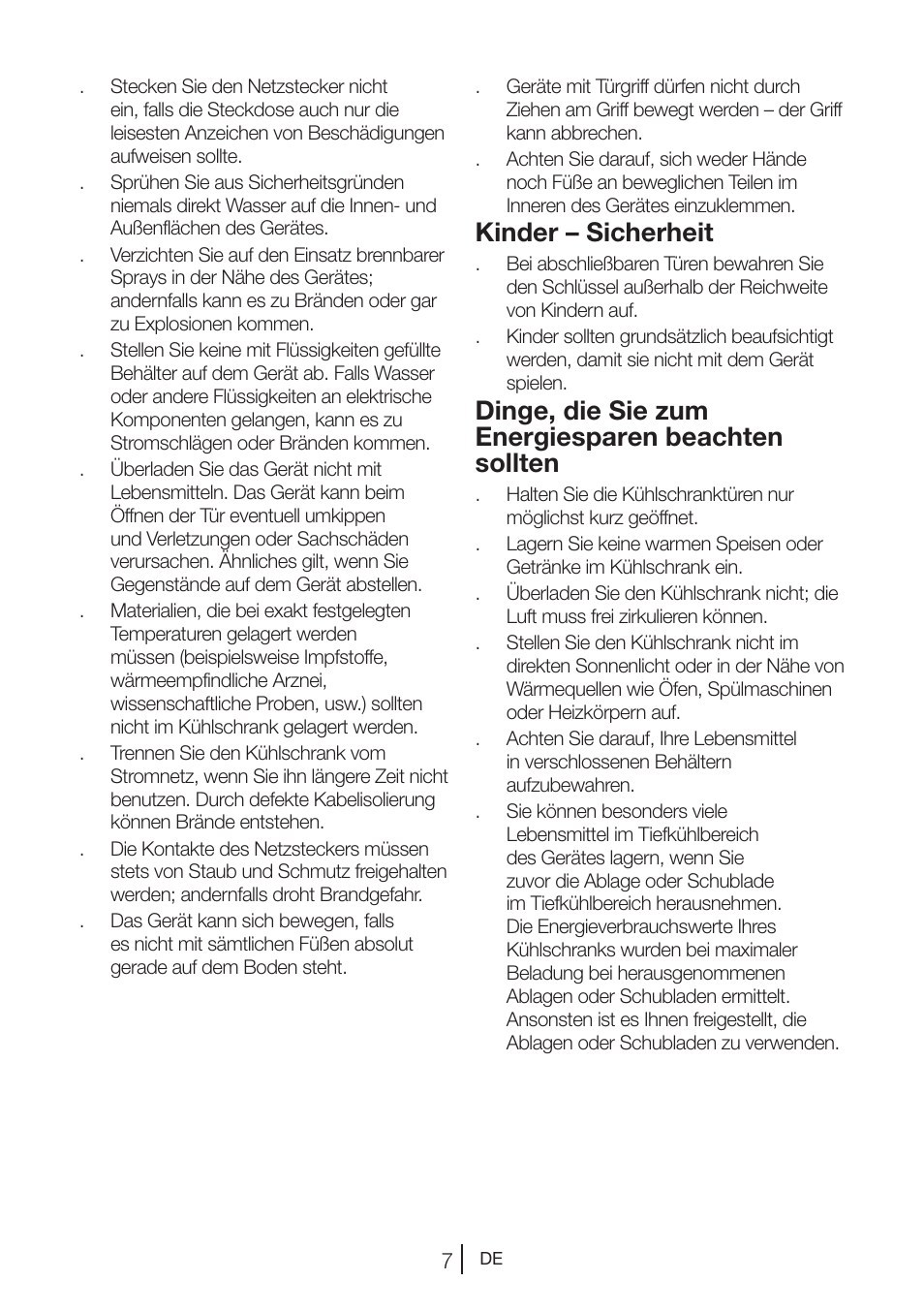 Kinder – sicherheit, Dinge, die sie zum energiesparen beachten sollten | Beko GNE V422 X User Manual | Page 74 / 102