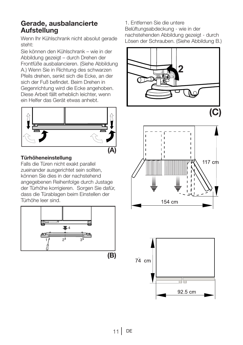 Gerade, ausbalancierte aufstellung, A) (b) | Beko GNE V422 X User Manual | Page 78 / 102