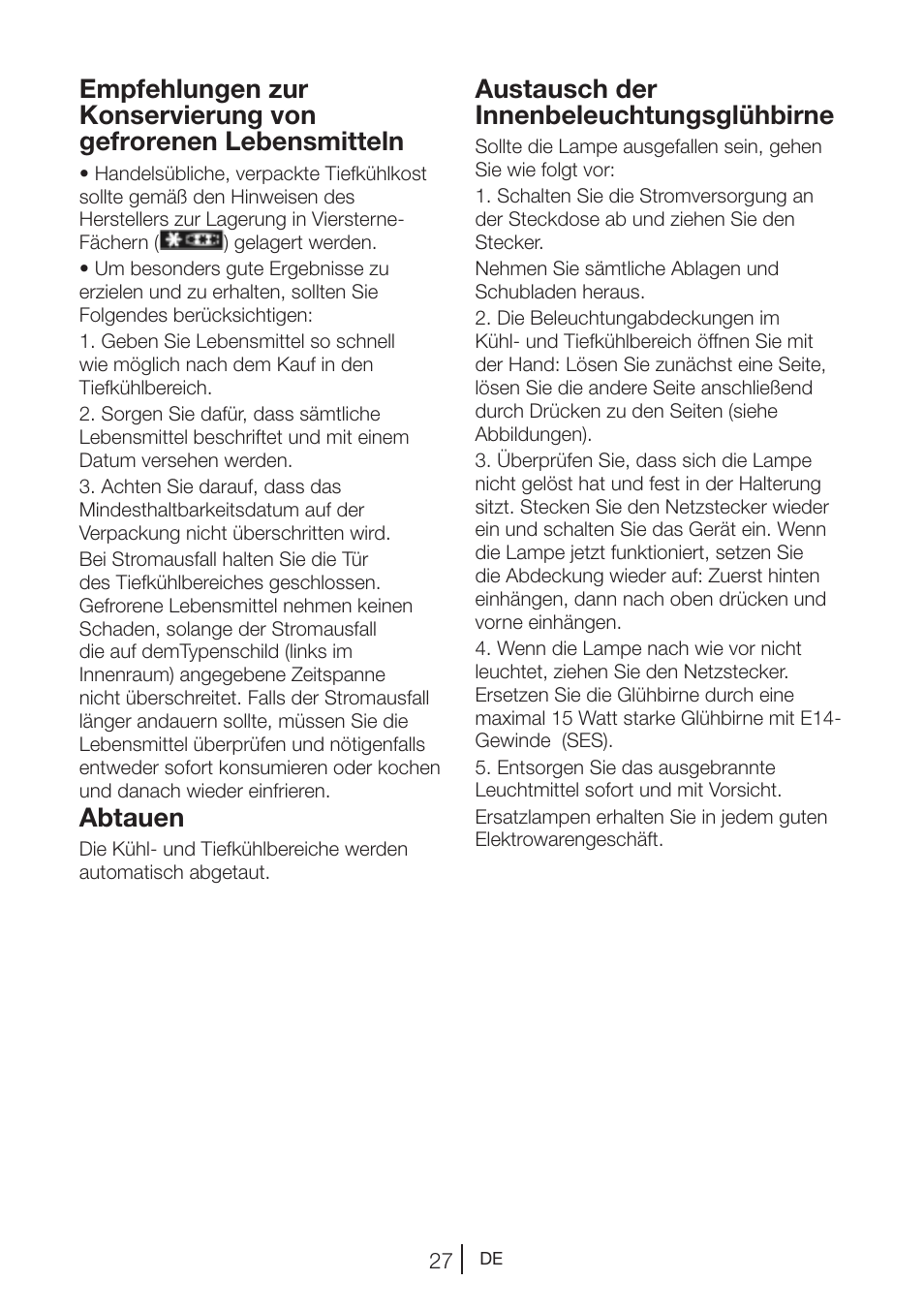 Abtauen, Austausch der innenbeleuchtungsglühbirne | Beko GNE V422 X User Manual | Page 94 / 102